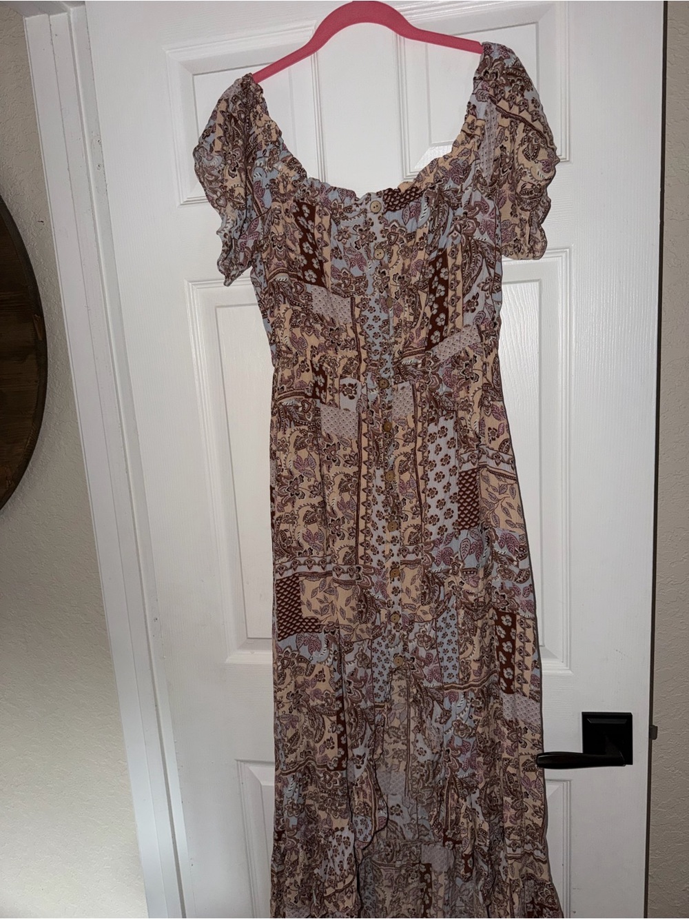 Vici Off The Shoulder Patchwork Maxi Dress with Front Slit Size Large